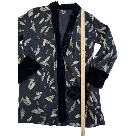 Johnny Was Velvet Metallic Feathers Kimono Cardigan Women M Floral Boho W Belt - Picture 7 of 10